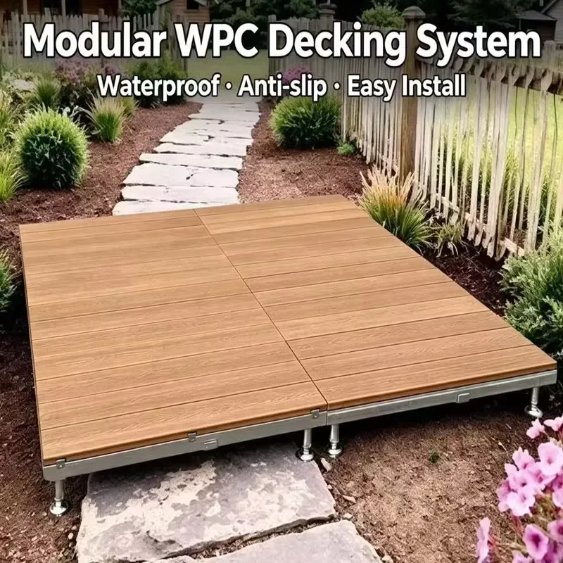 Modern WPC Waterproof Exterior Garden Outdoor Anti-Slip Adjustable Height Eco-Friendly Interlocking Decking