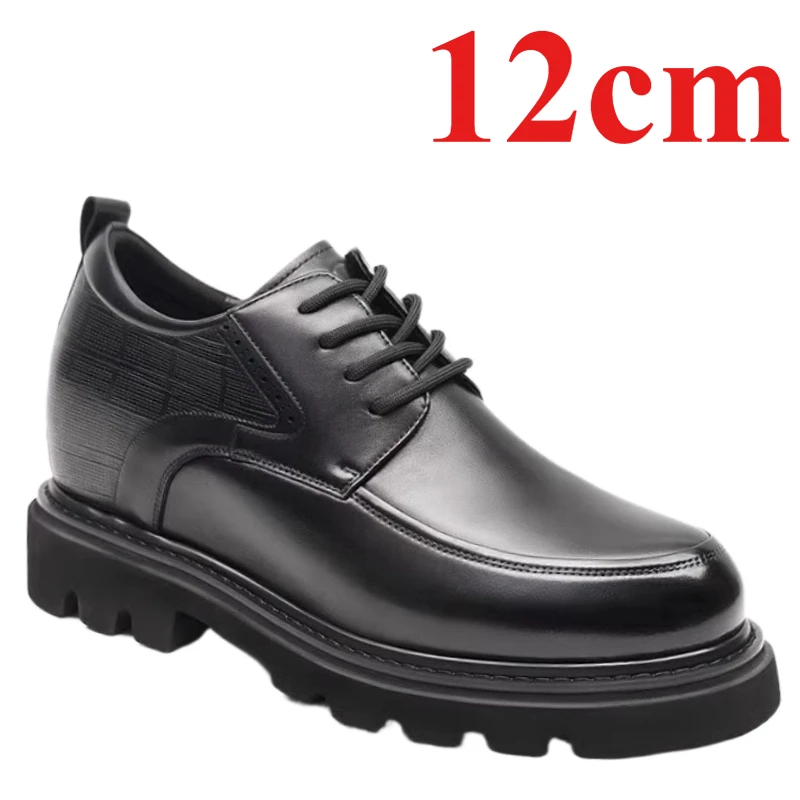 Height Increasing Shoes for Men's Dress Shoes 12cm Genuine Leather Thick Soled Lightweight Comfortable Derby Elevated Shoes Male