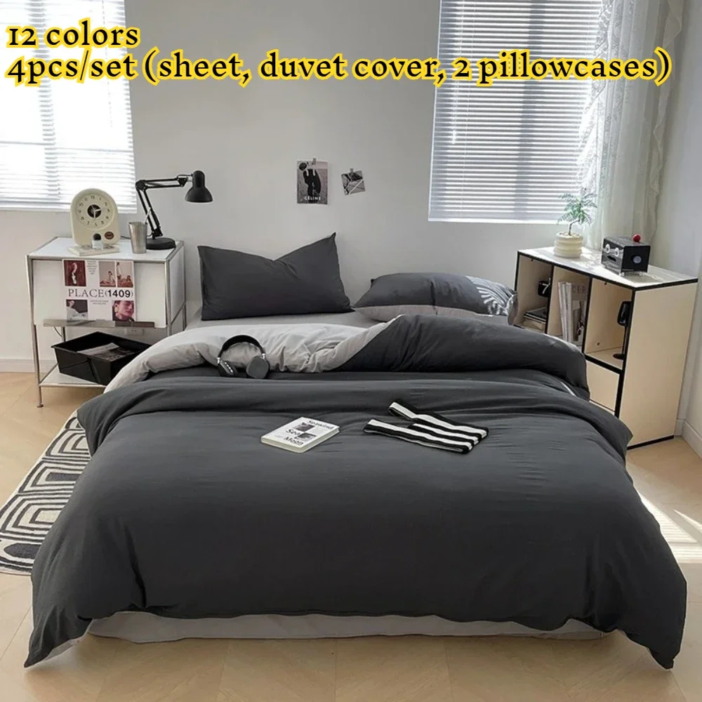 

Ultra Soft Washed Cotton Comfortable Lightweight 4Pcs/set Comforter Cover Zipper Dark 1Bed Sheet + 1Duvet Cover +2Pillowcases