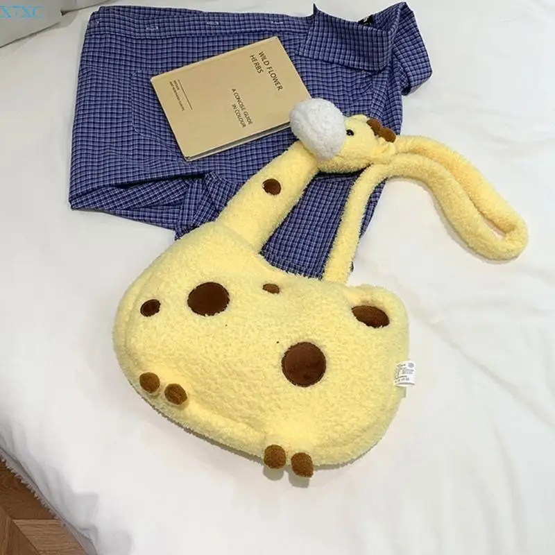 

X7XC Women Plush Cartoon Bag Lovely Giraffe Crossbody Bag Korean Styles Shoulder Bag