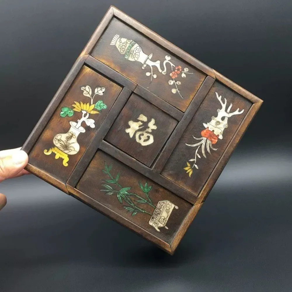 Antique Wooden Fu Character Potted Jewelry Box Five Opening Storage Organizer Small Box Home Decor Gift