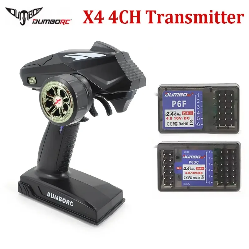 

DumboRC X4 2.4G 4CH Radio System with P6F Receiver & DC Lights, Compatible with RC Car Boat Tank Crawler for Kids Beginners