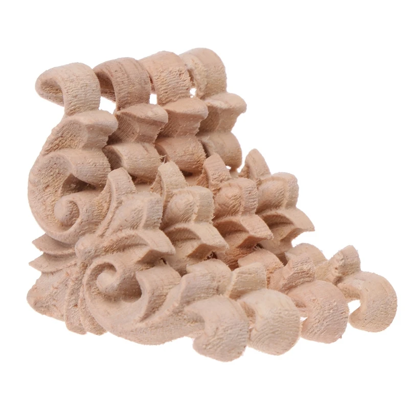 4pcs/set Wood Carved Corner Flower Onlay Applique Unpainted Frame Cupboard Cabin