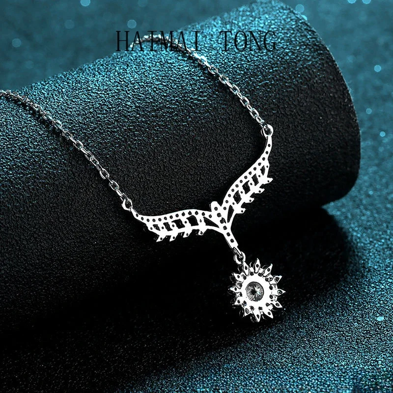 

HAIMAITONG Necklace four claws women moissanit diamond PT950 platinum bone chain gift