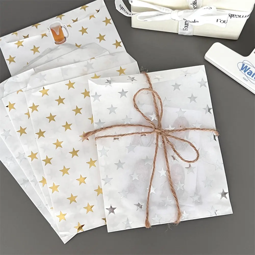 10PCS Simple Silver Gold High-End Star Hot Stamping Paper Bag Gift Packaging Bag Card Out Kraft Paper Packaging