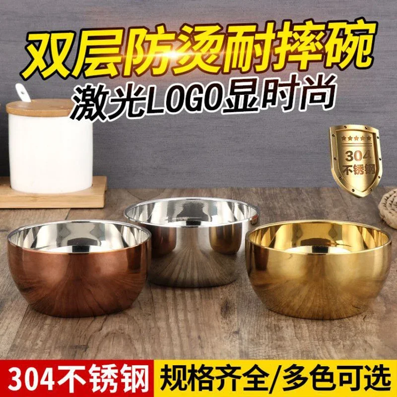 304 Heat Insulated Bowls Double Walled Thick Stainless Steel Foods Container Child Adult Gold Rose Sliver Hot Resistant Utensil