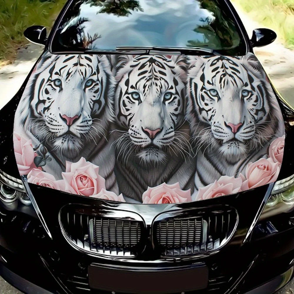 White Tiger Car Hood Sticker Waterproof PVC Body Film, Easy To Tear Off and Durable, Suitable for Delicate Decoration Self-adhes
