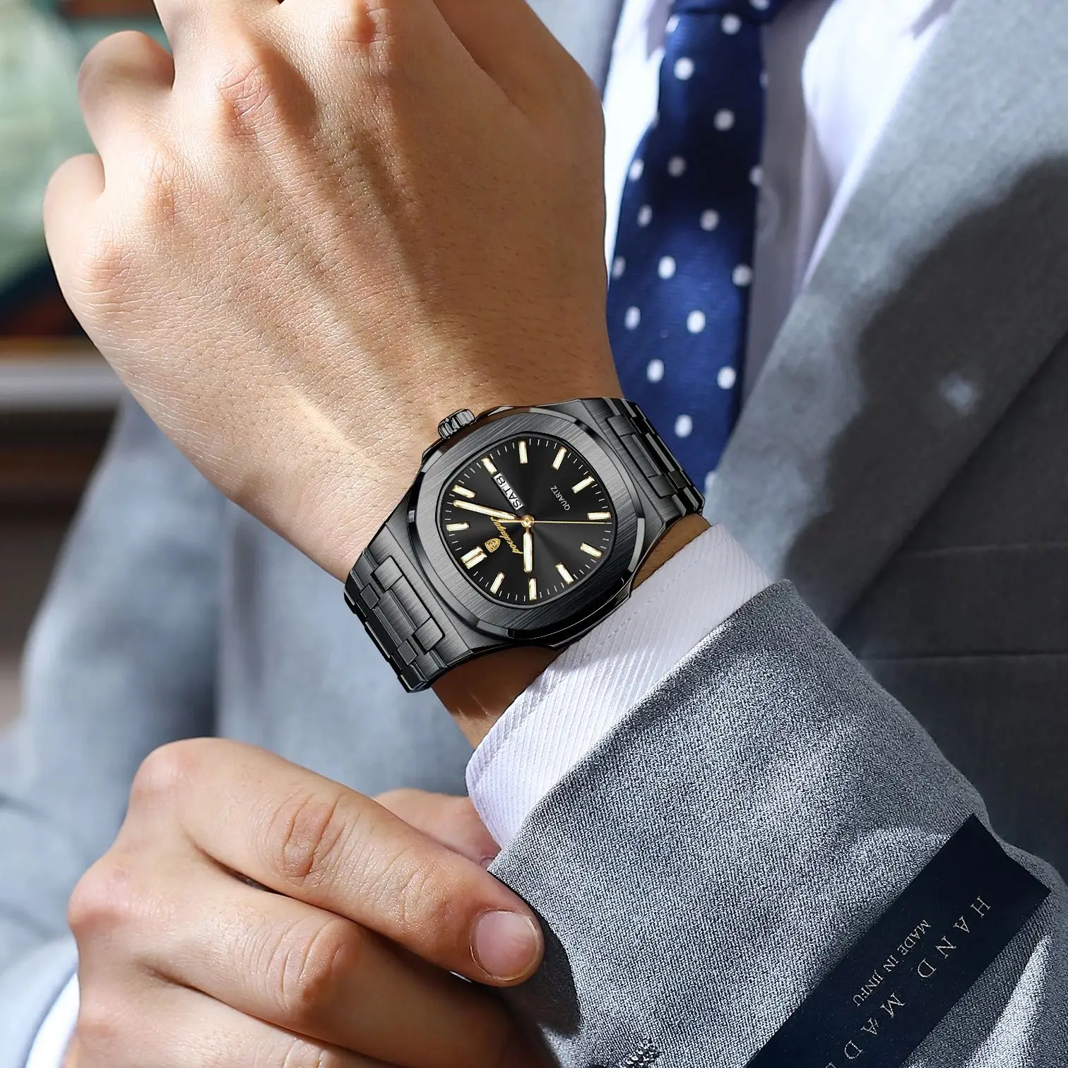 Zegarek męski POEDAGAR Square Luxury, świecący, wodoodporny, ze stali nierdzewnej, z datownikiem i dniem tygodnia, oryginalny zegarek kwarcowy dla mężczyzn.