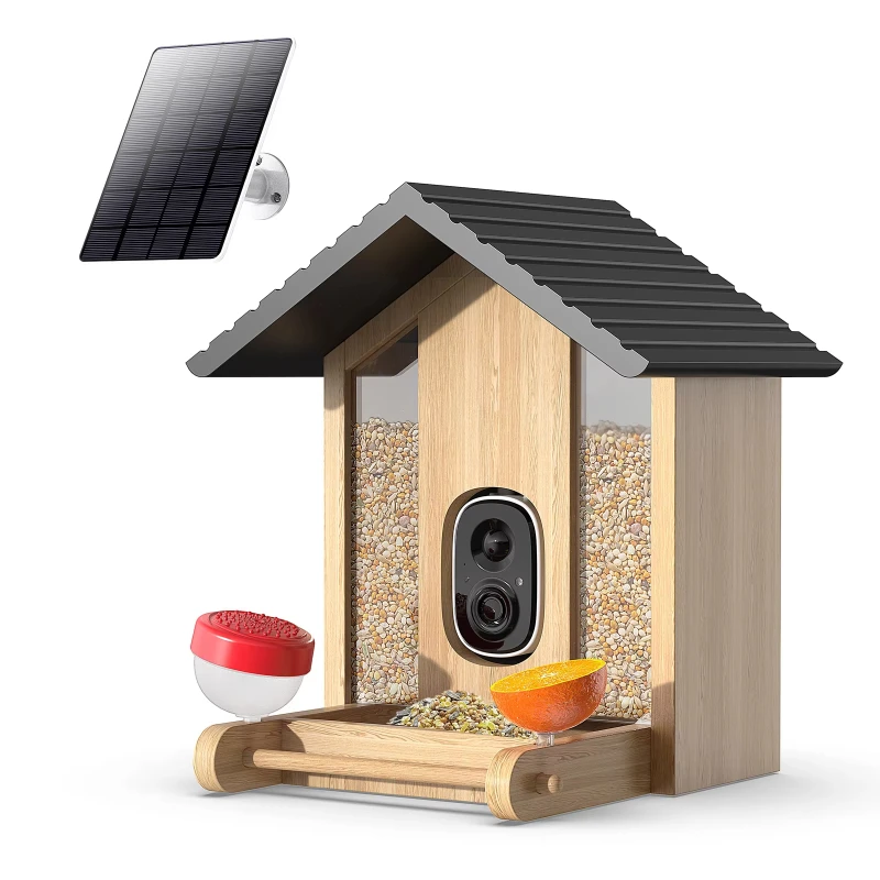 Natural wood smart bird feeder artificial intelligence identification over 10000 + birds and motion detection real-time