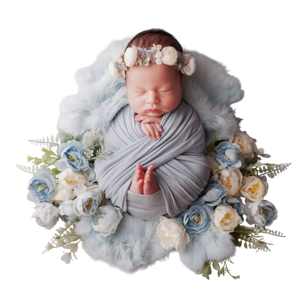 Puntelli per fotografia neonato da 0 a 1 mese Tema Monet Garden con cappello coordinato Avvolgimento per neonata e fascia floreale in feltro per il servizio