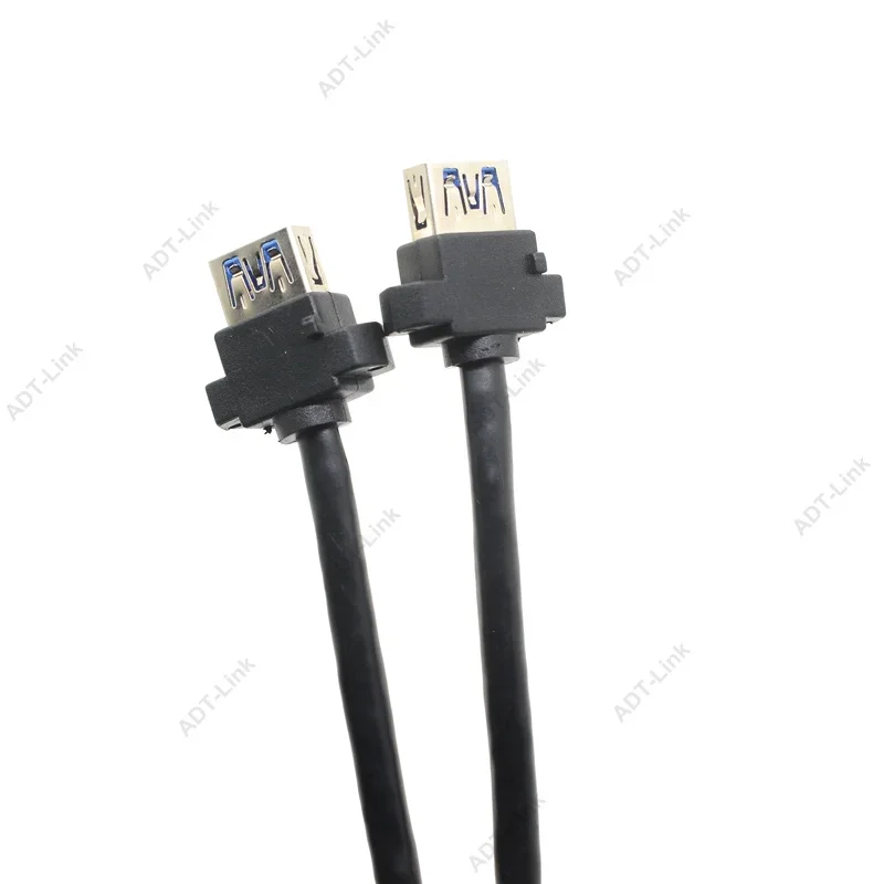 Dual Ports USB 3.0 Female Screw Panel Mount To Motherboard 20 Pin Header Flat Cable Cord 0.9m