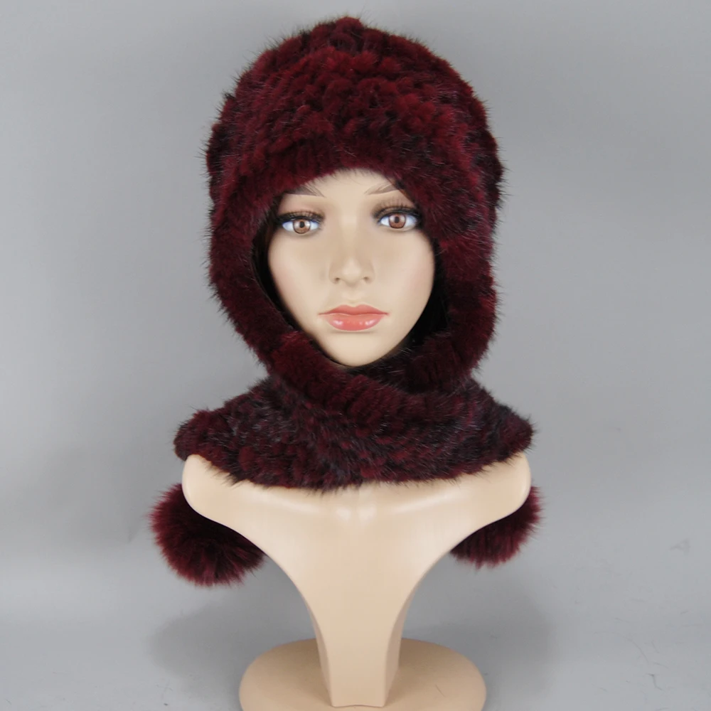 New Winter Women Fur Hat Scarf Sets 100% Real Rex Mink Fur Comfortable Warm Fur Casual Female caps Lady Fox Fur Caps Scarves