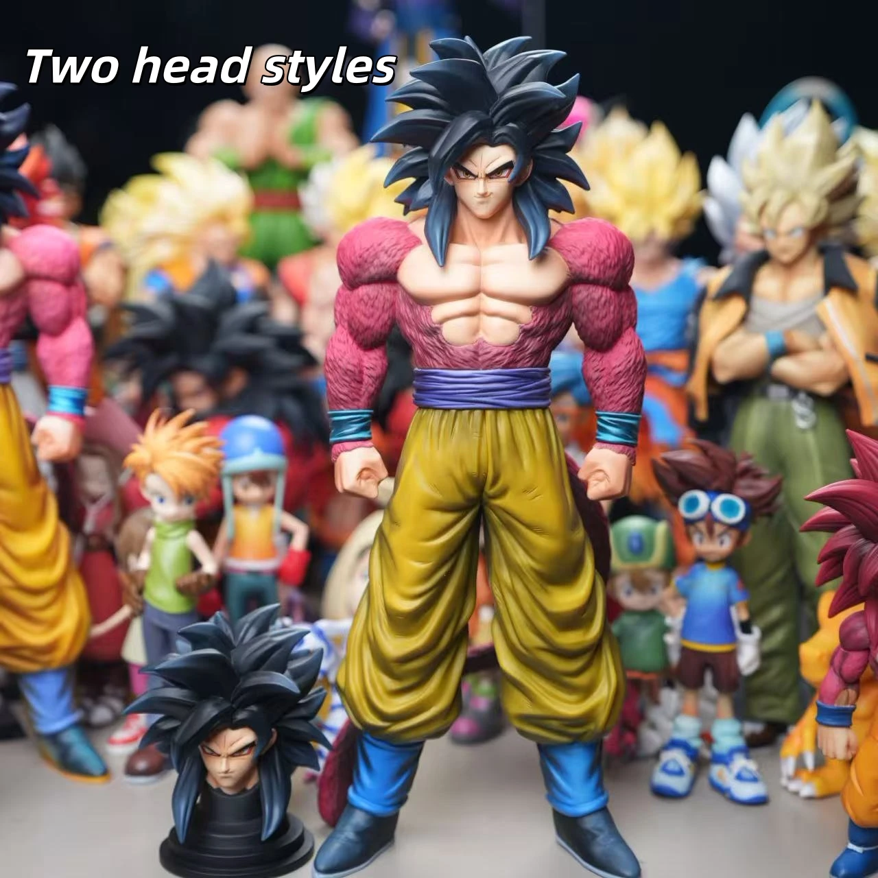 31.5cm/12.4in Anime Dragon Ball Super Saiyan 4 Son Goku Double Head Sculpt Action Figures Pvc Colection Model Toys view 2