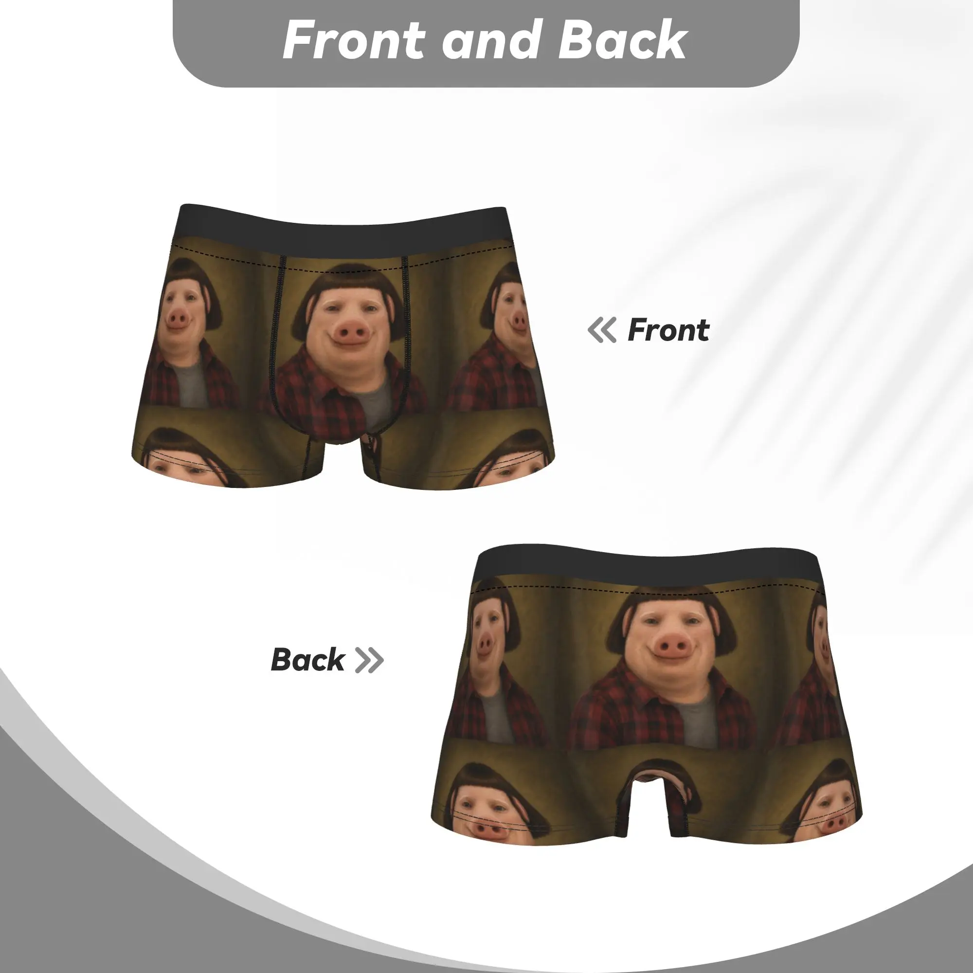 John Pork with a Bob Haircut Meme Silly Funny Brainrot Underwear Men Shorts Briefs Boxer Shorts Trenky Design Plus Size Panties view 4