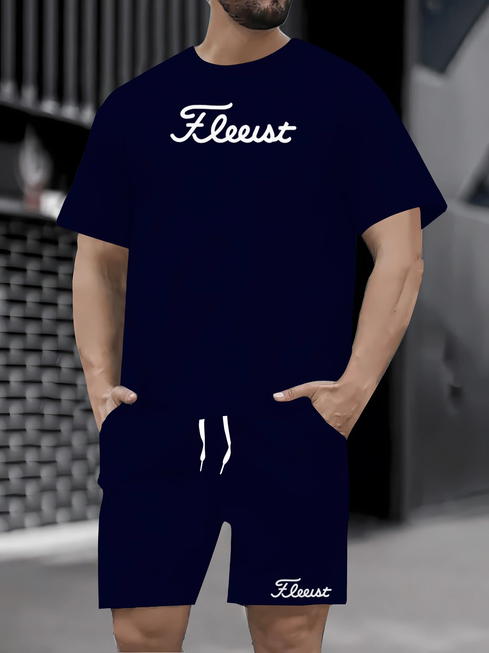 

2025 Summer New Printed Summer T-shirt Shorts Set Men's Sportswear Sportswear Set Round Neck Short Sleeve Men's