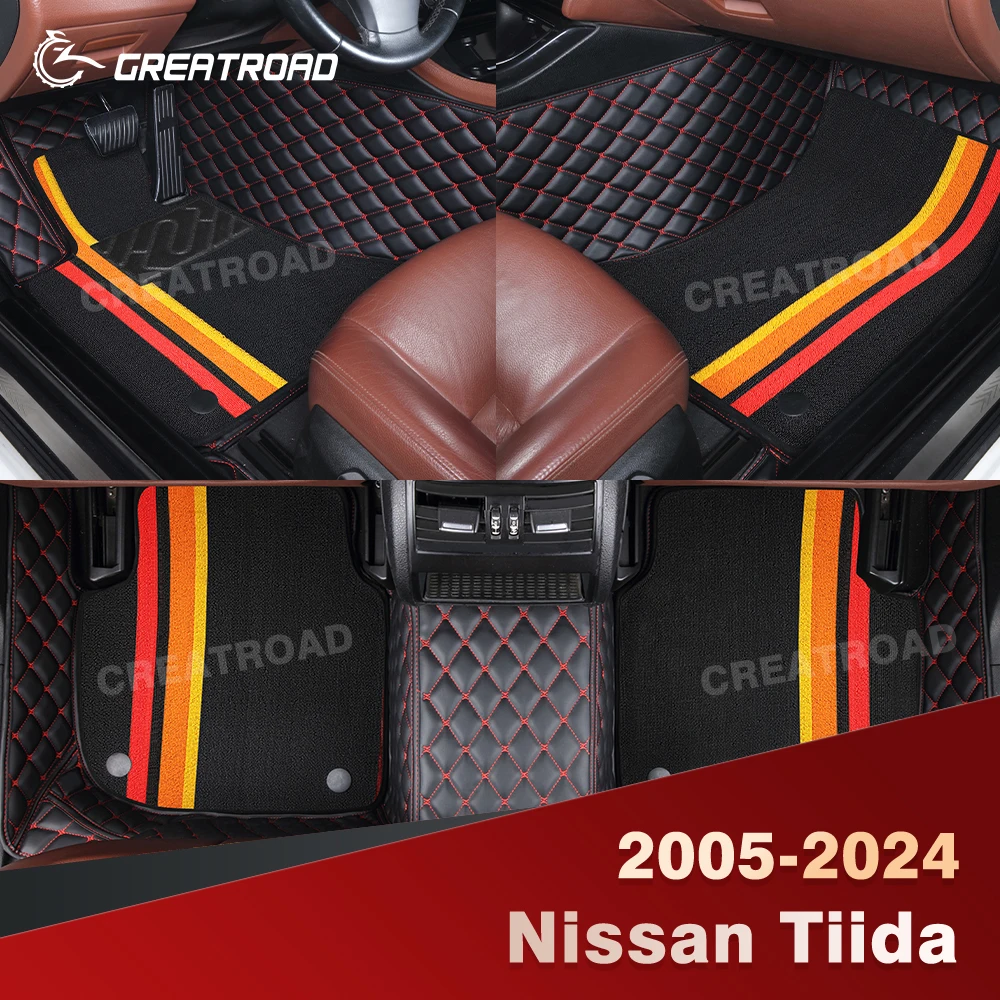 

For Nissan Tiida 2005-2024 Double Layer Car Floor Mats Custom Auto Carpet Cover Interior Accessories