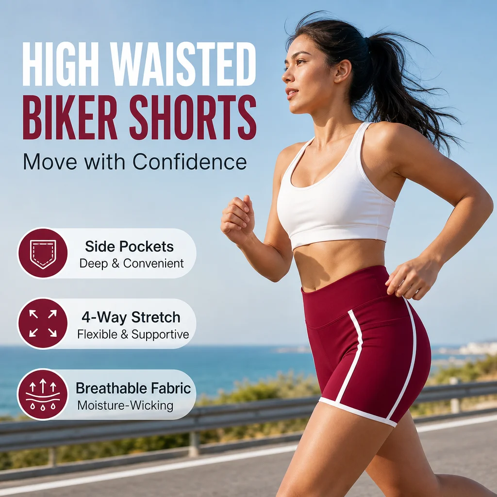 Women's High Waisted Biker Shorts with Side Pockets Contrast Piping Booty Lifting V-Seam Yoga Gym Running Workout Shorts S-XL