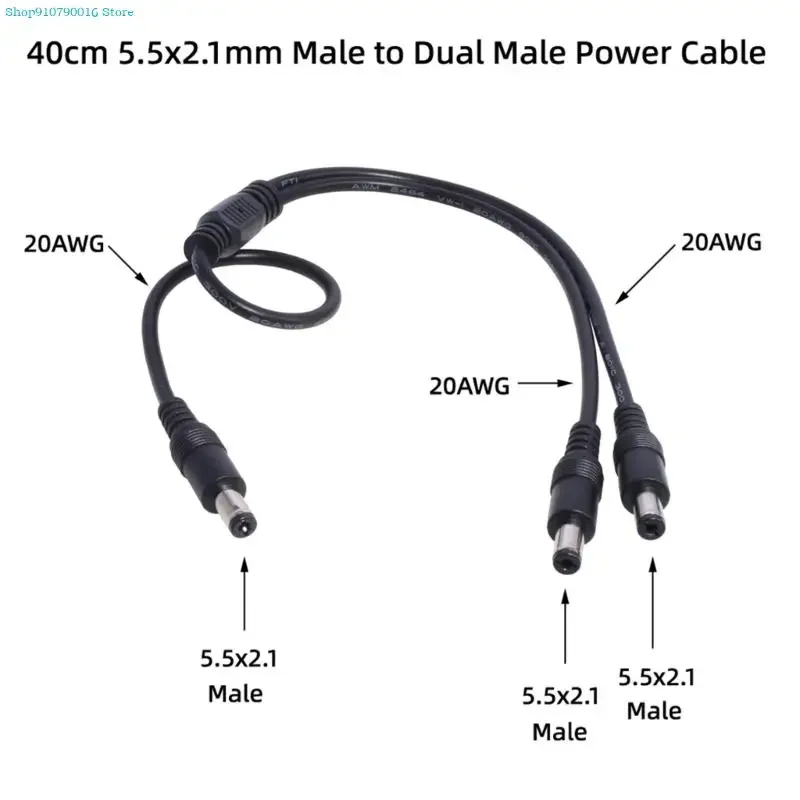 1Pack Power 1 Male to 2 Male 5.5mm x 2.1mm Power Supply Splitter Cable Cord, Y Splitter Adapter Wire,2 Way Y-Cable