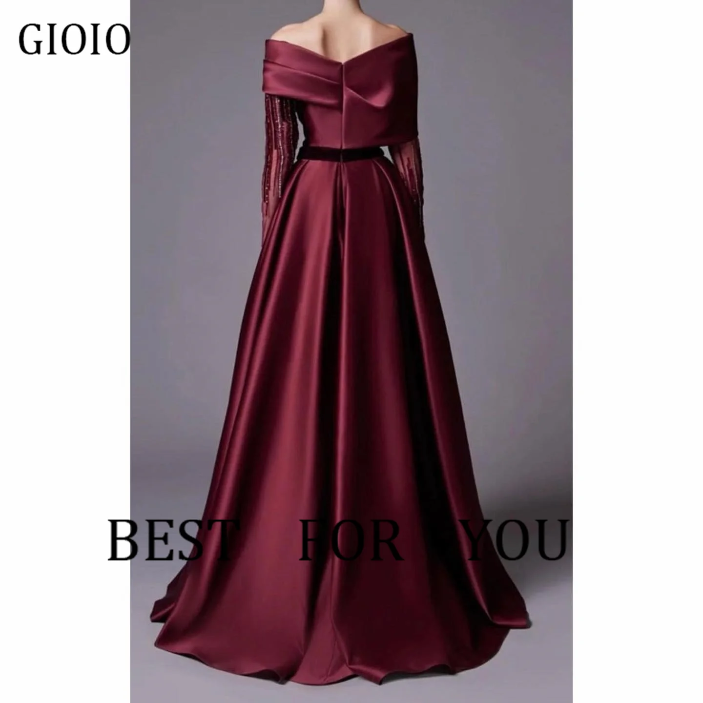 GIOIO Off Shoulder Luxury Formal Evening Dresses Pleat Long Sleeves  فساتين سهرة  Customized Elegant Prom Growns Party Women