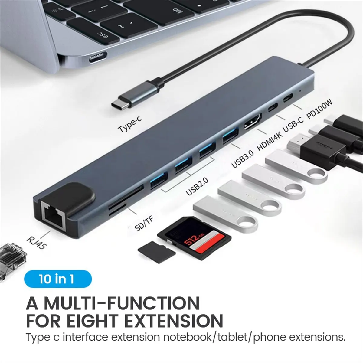 10 in 1 USB C Docking Station USB HUB Type C Splitter USB C to HDMI-Compatible Adapter PD100W