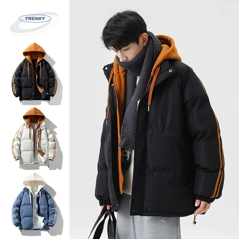 MAIDANGDI Cotton Jacket for Men Winter Teenagers Thick Cotton Jacket Hooded Vacation Two Trendy Casual Cotton Jackets