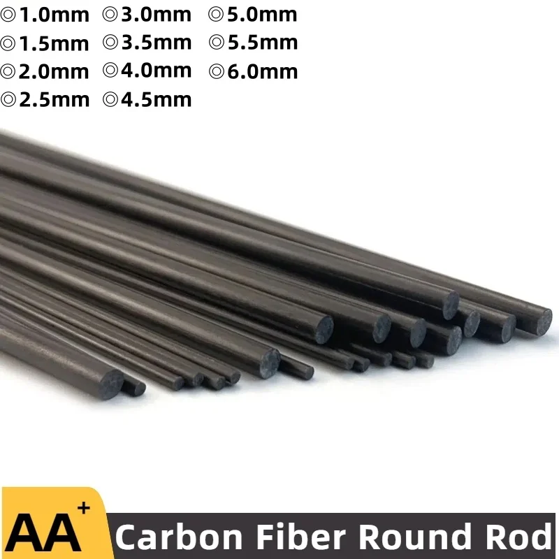 Varillas redondas sólidas de fibra de carbono, longitud de 500mm de diámetro, 1MM, 2MM, 3MM, 4MM, 5MM, 6MM, eje cilíndrico de carbono para modelos RC DIY