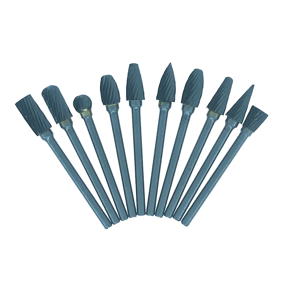 10PCS 3mm Shank 6mm Coarse Teeth Tungsten Carbide Rotary File Burr for Grinding Wood Aluminum Milling Cutter Woodworking Tools