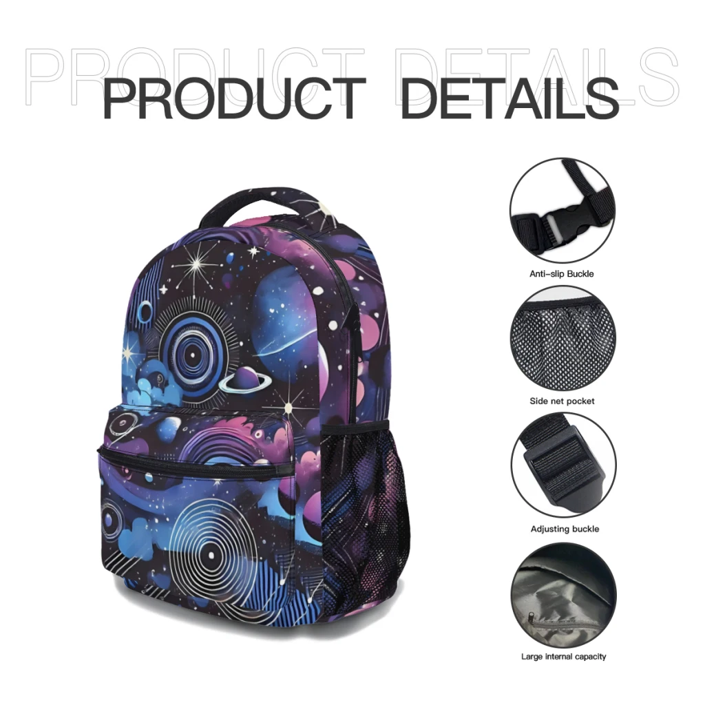 Cosmic Abstract Espaço Imprimir Mochila, Fashionable Design Escola Padrão Bag, Novo