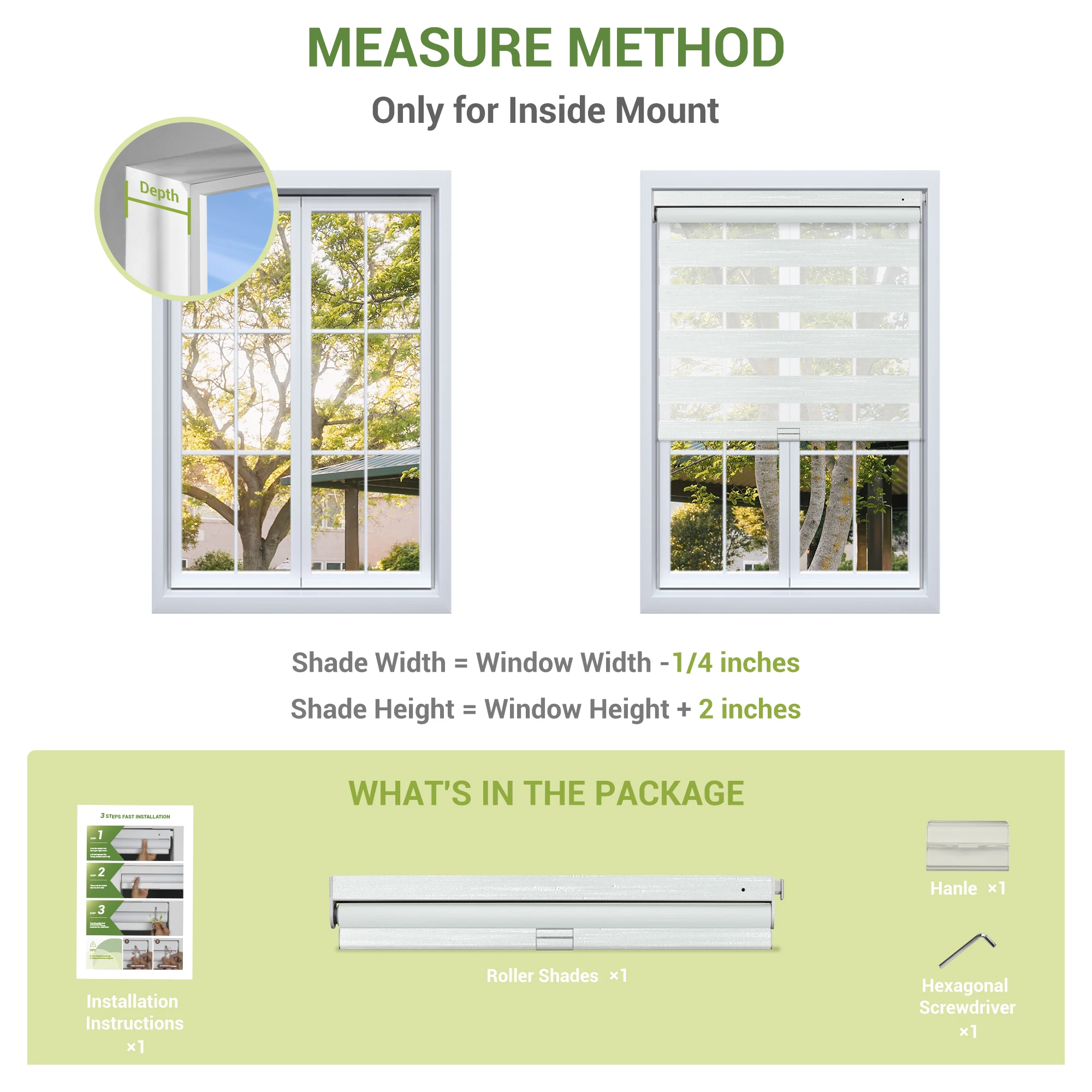 No Drill Window Blinds Dual Layer Blinds Blackout Light Filtering Linen Roller Shades for Window Home Hotel