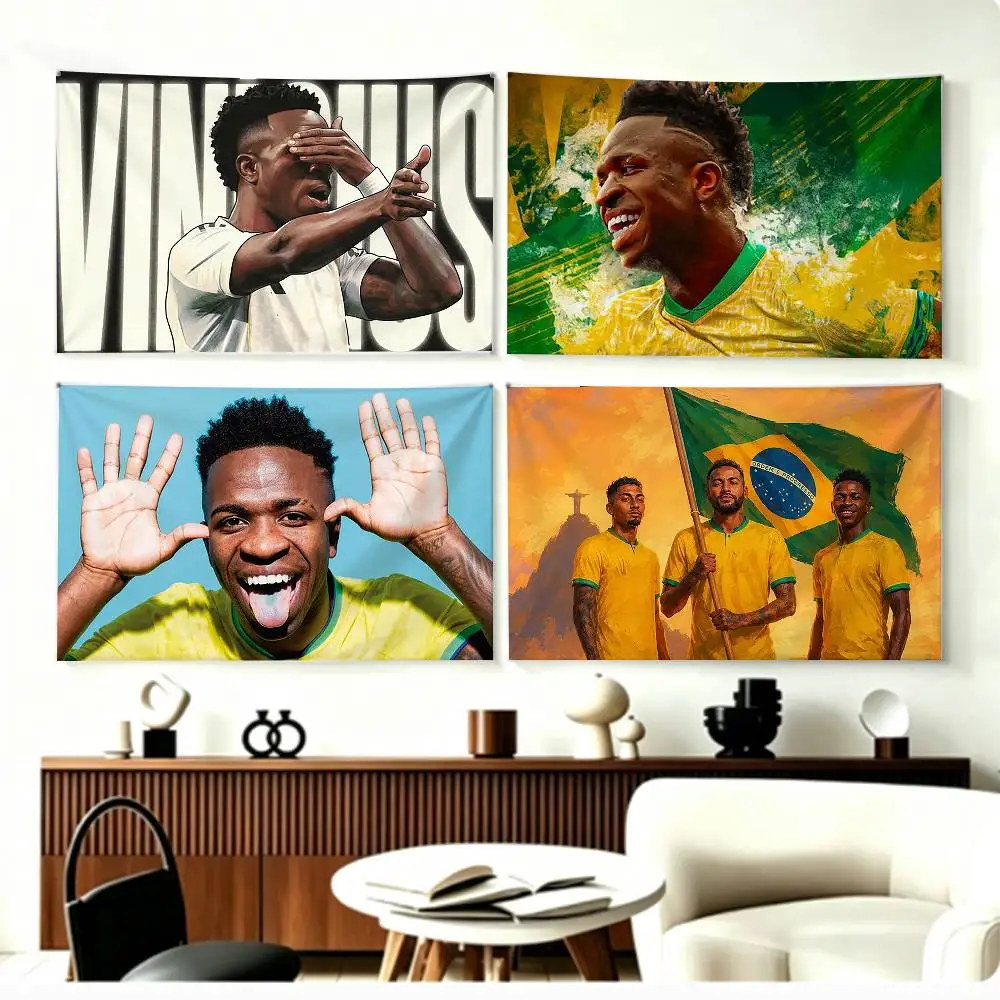 F-Football Star V-Vini Jr Flags Wall Hanging Background Art Banner for Bedroom Home Outdoor