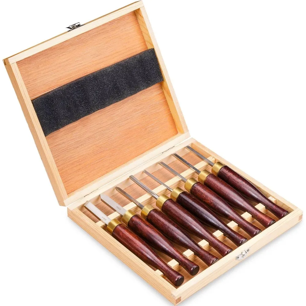 

Woodworking HSS Wood Turning Tools Lathe Chisel Set of 8 pcs Mini with Wooden Box, Ideal for Pen Turning and Small Projects