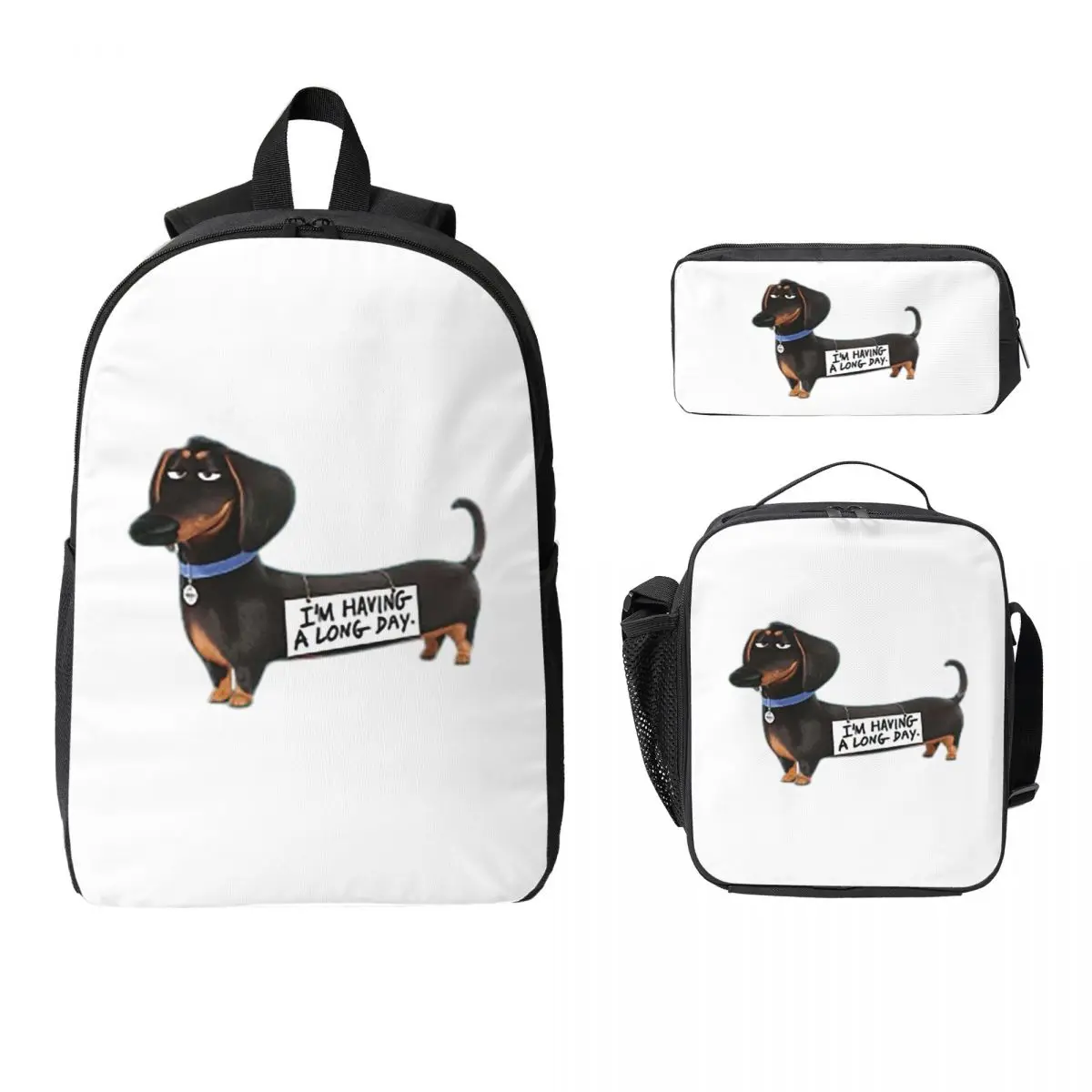 

Dachshund Dog Funny Pupy Backpack Student Boys Girls BookBag School Bag Laptop Shoulder Bags 3ps Insulated Lunch Bag Pencil Case
