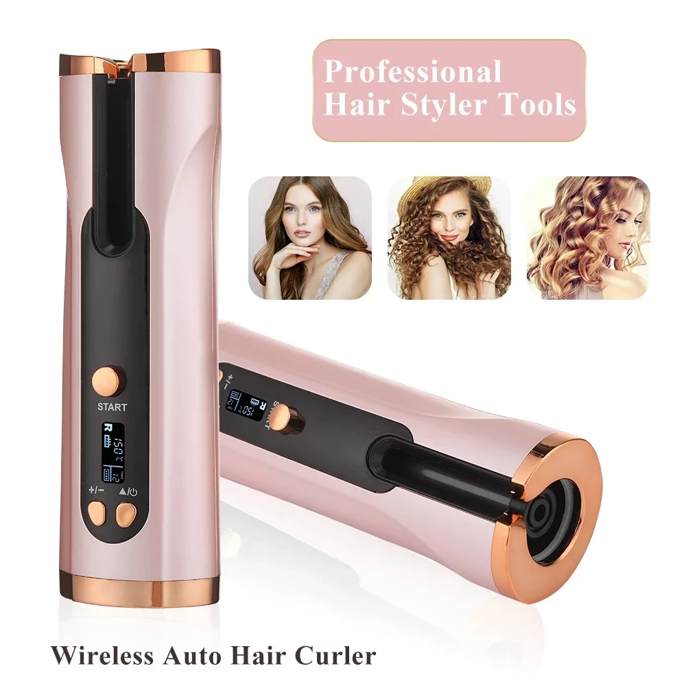 Automatic Hair Curler Rotating Curling Iron LCD Display USB Rechargeable Corrugation Curler Home Portable Hair Wave Styling Tool