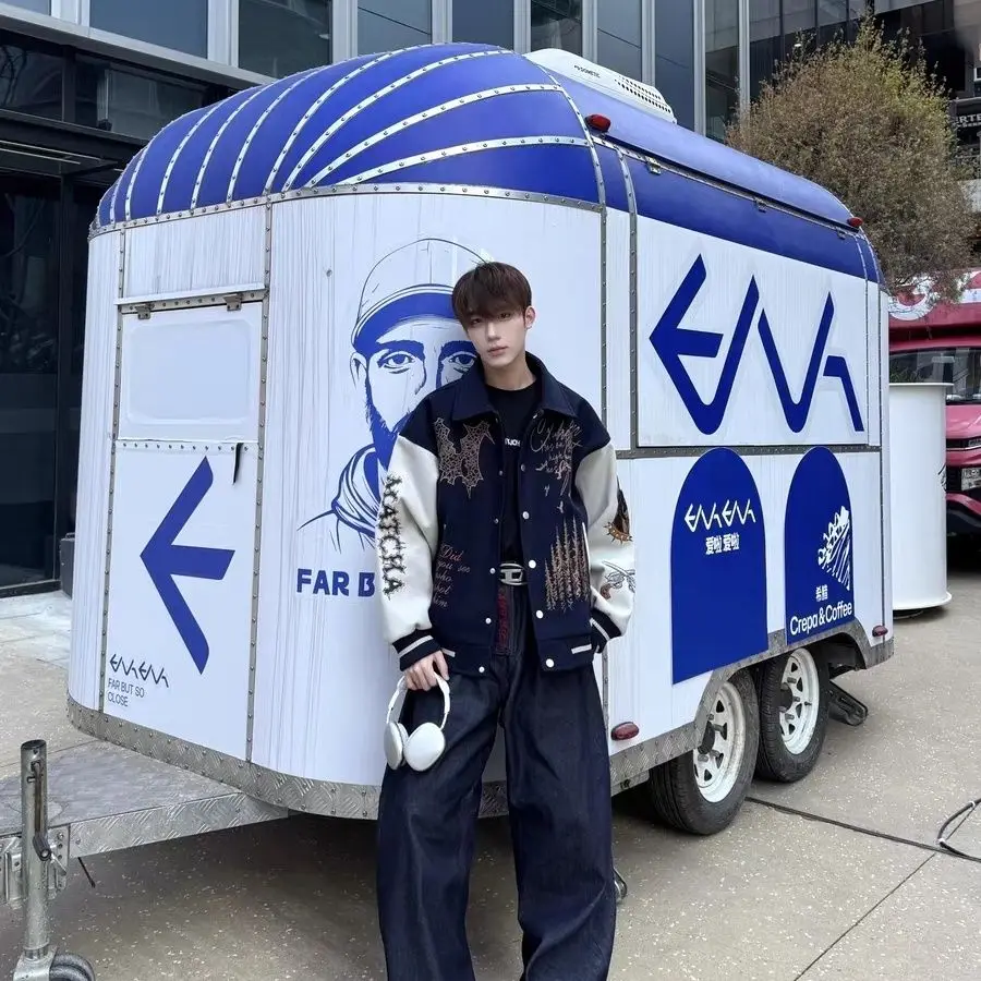 

American Retro Spliced Workwear Jaet Men's Loose Couple Baseball Vest Heavy Embroidery ort Sle Winter Outerwear