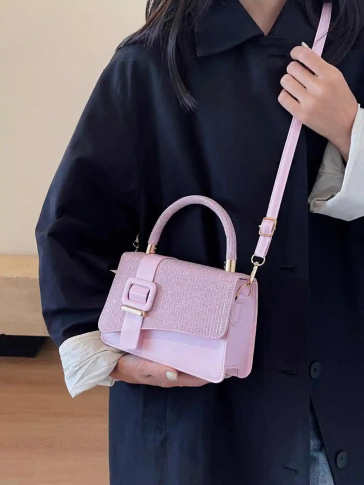 New Fashion PU Splicing Sequins Crossbody Bag For Women Casual Korean Edition Handbag Trendy Simple Handheld Shoulder Bag