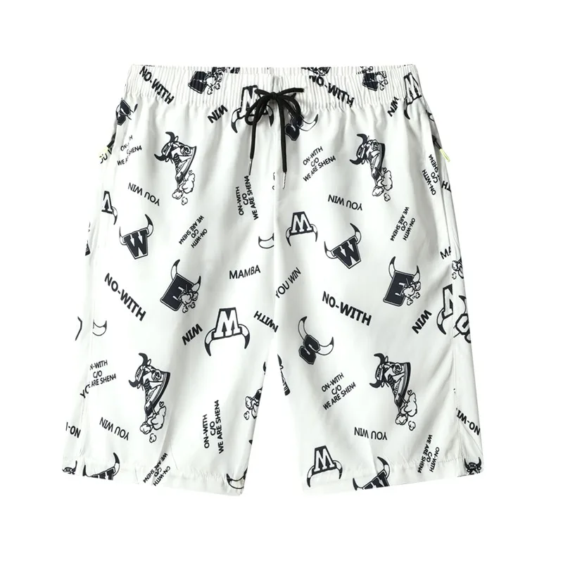 

Летние мужские шорты из ледяного шелка, быстросохнущие купальные костюмы, мужские плавки на шнурке, пляжные гавайские повседневные черно-белые шорты для доски, мужские