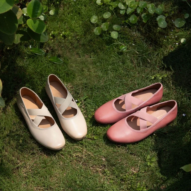 

Leather Mary Jane Shoes Women's French Retro Cross-strap Ballet Soft Sole Comfortable Fairy Style Light Mouth Slip-on Fashion