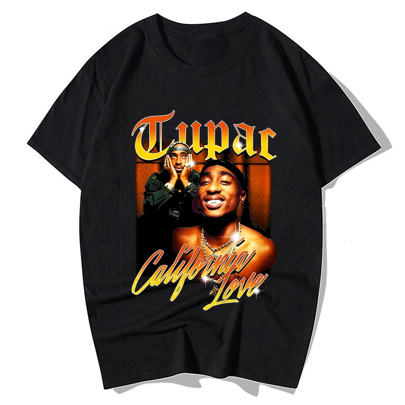 

Rapper Tupac 2pac Print T Shirts Summer O-Neck Black Mens T-Shirt Fashion Harajuku Punk Unisex Hip Hop Tops Casual Streetwear