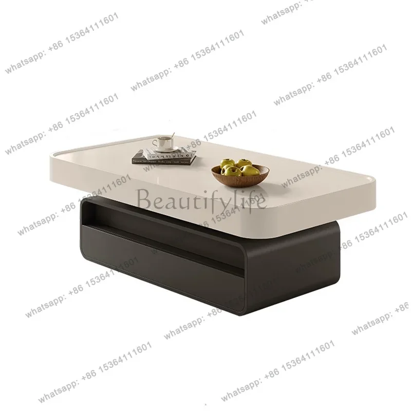 

yj9 Coffee table living room household small apartment rectangular rock slab small apartment cream style modern simple solid woo