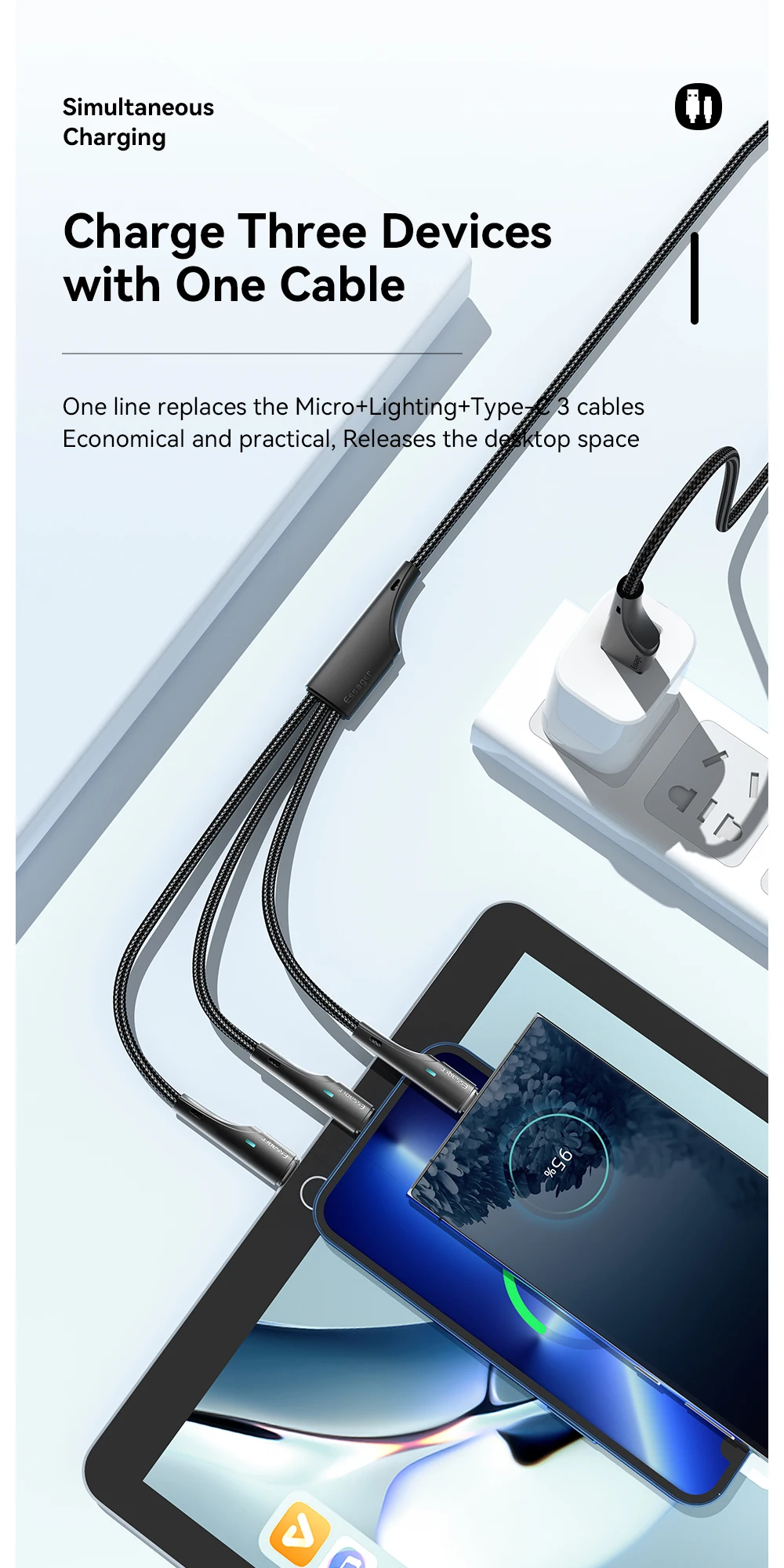 Essager 3 in 1 USB Type C Cable Micro USB Wire Charger For iPhone 14 13 12 X Pro Max Samsung Xiaomi PCPO Mobile Phone Data Cord
