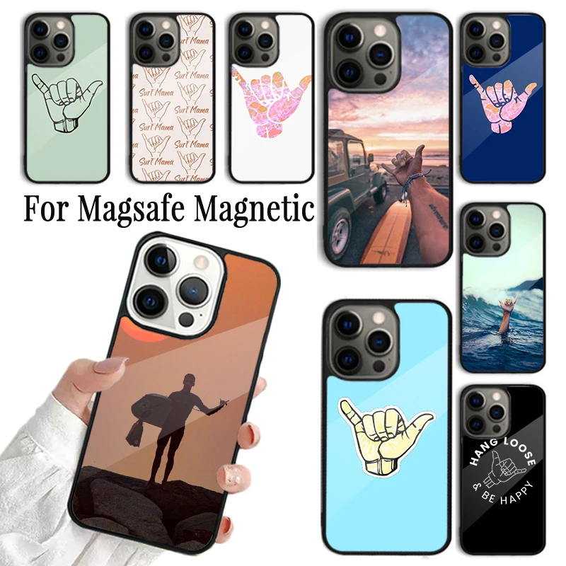 Coque Phone Case For iPhone 16 15 14 13 12 Mini 11 Pro Max Plus Magsafe Magnetic Wireless Charging Cover Surfer Surf Hang Loose