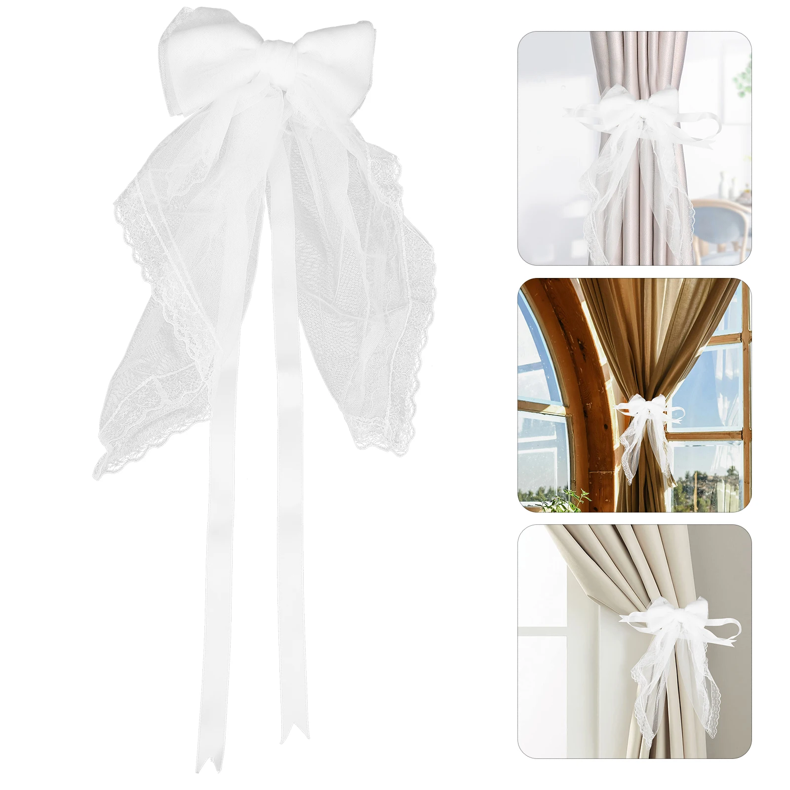 

2pcs Tiebacks Lace Bow Wedding Holdback White Bow Tie Room Decor Vintage Drape Ties Window Holders Home Ties Decorative Holders