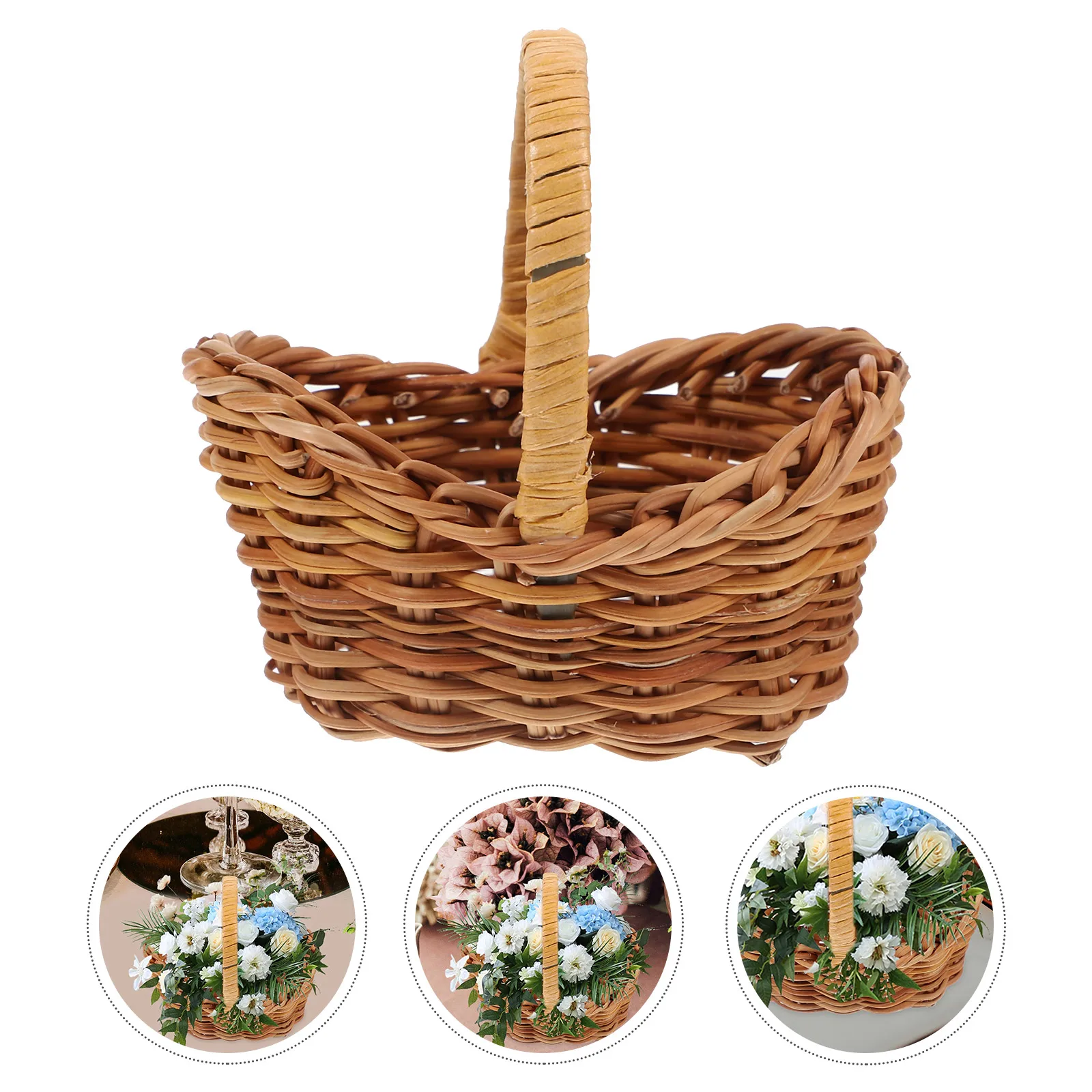 

4pcs Woven Small Rattan Flower Baskets Home Decor Wedding House Woven Basket Favor Picnic Baskets Storage