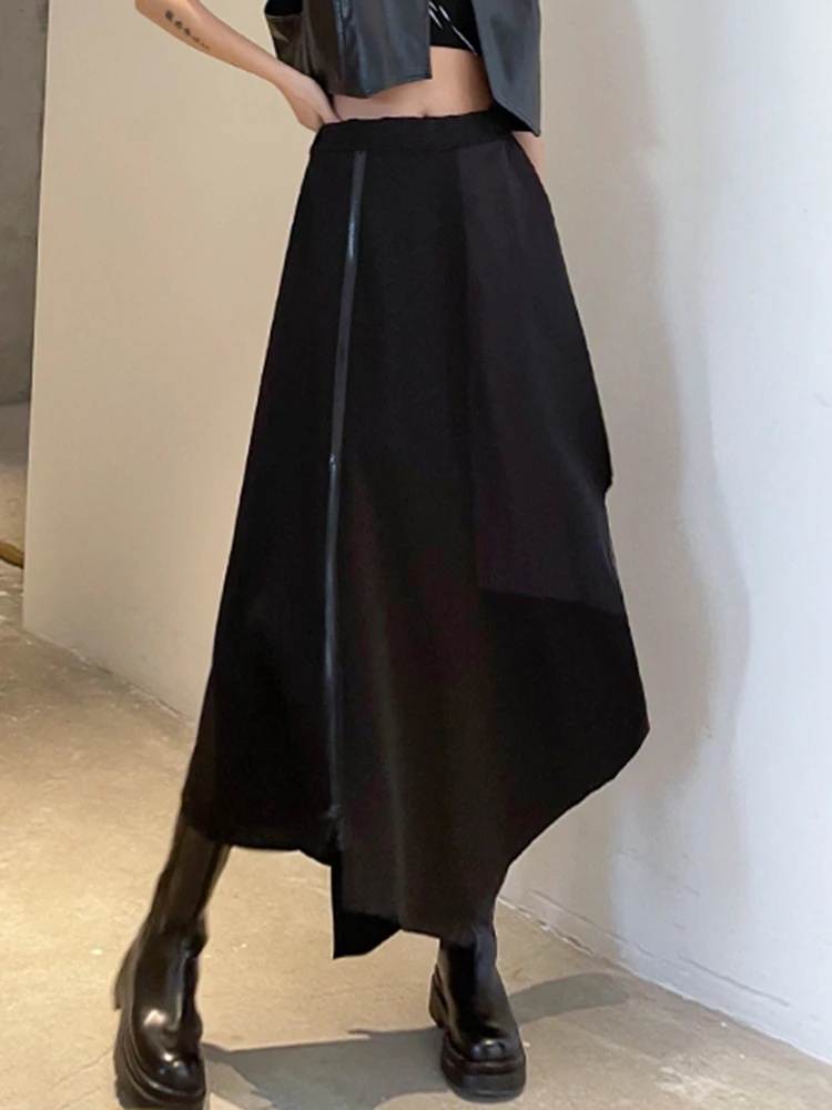 [EAM] High Elastic Waist Black Irregular Zipper Long Casual Half-body Skirt Women Fashion Tide New Spring Autumn 2024 1DF0332