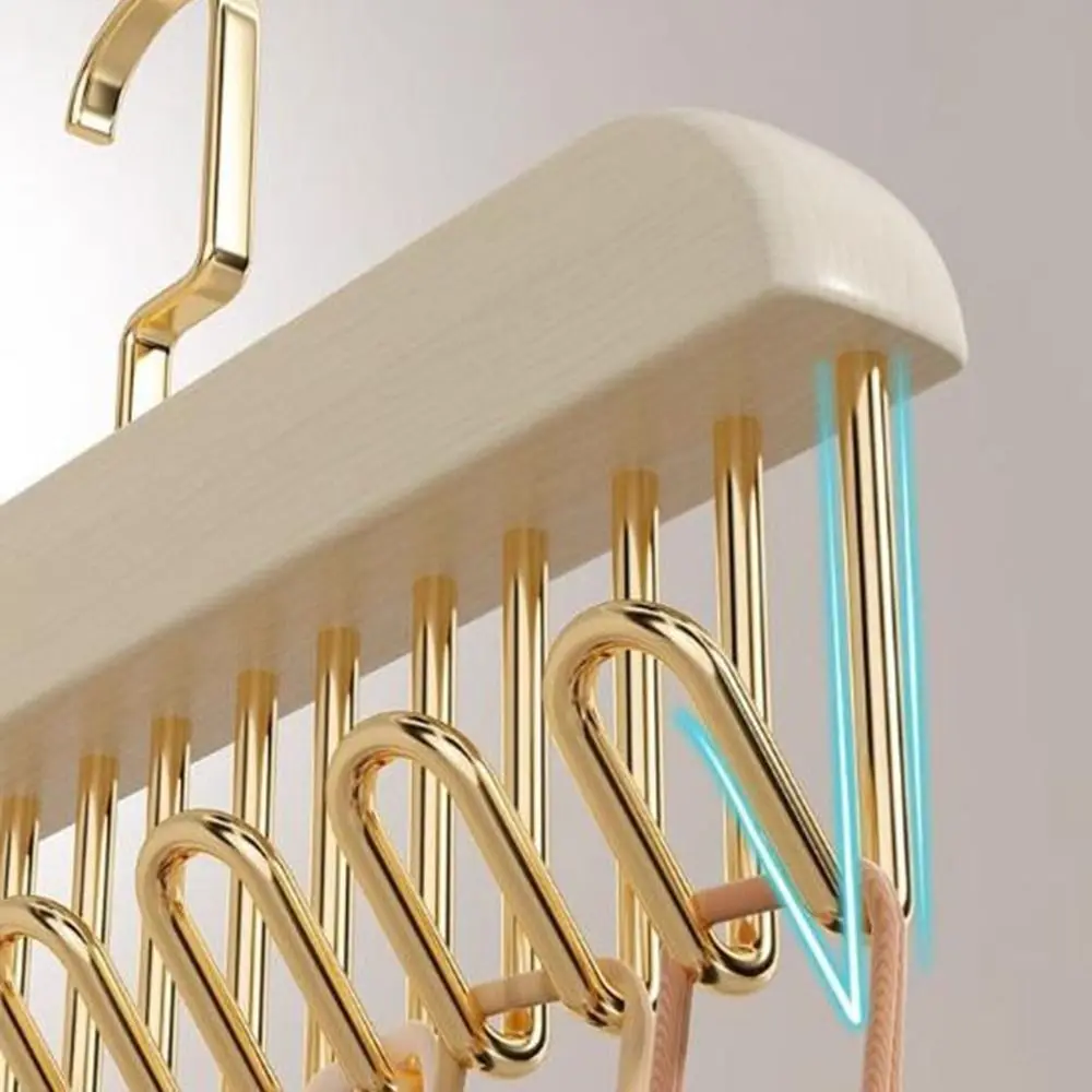 Solid Wood Women Storage Bra Hanger Round Stick 360 Degrees Rotating Eight-Hook Wave Clothes Hanger Space Saving Non-slip