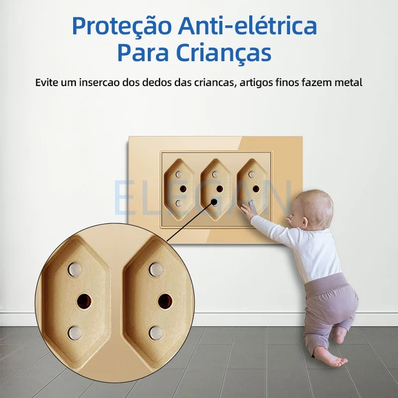 Picture 5: ELEGAN Tempered Glass Full-paddle Brazil USB Type C Fast Charging 20W Wall Socket Switch Integrated Module 10A 20A