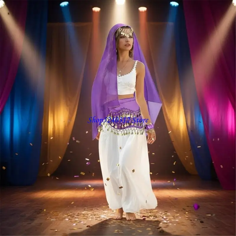 634C 여성용 밸리 댄스 의상 벨리 댄스 엉덩이 스카프 손목 팔찌 헤드 스카프 세트 할로윈 의상