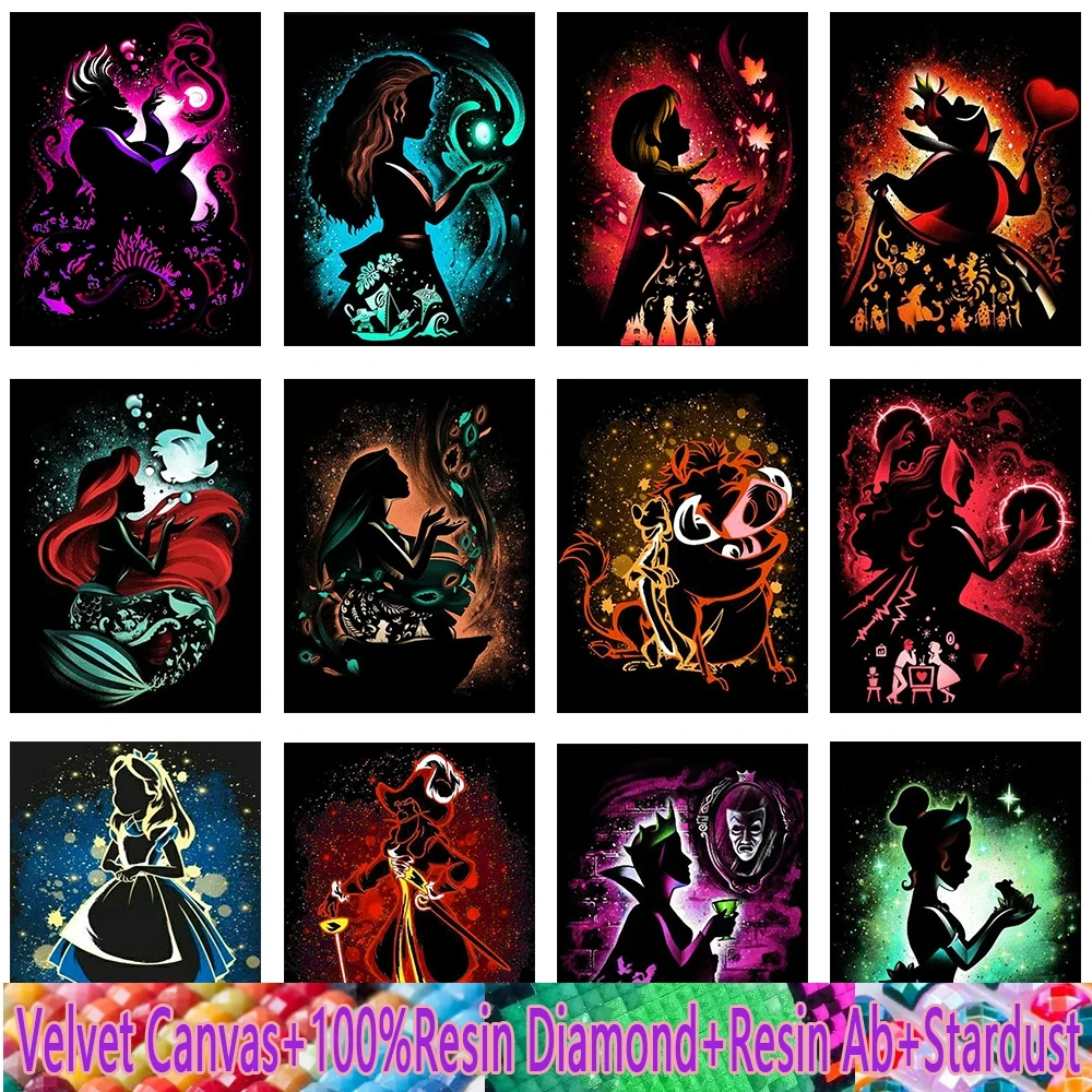 Diamond Painting Disney Character Silhouette Collection Resin Ab Velvet Canvas Handmade Diy Embroidery Home Decor Gift