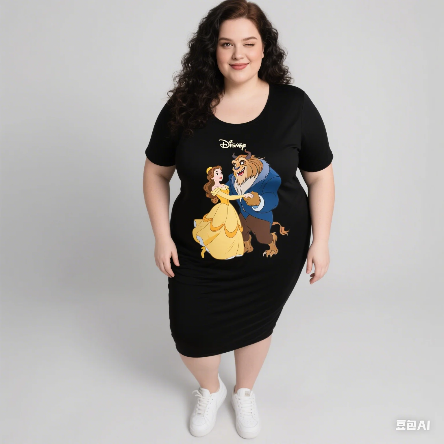 

Женское платье с короткими рукавами больших размеров 2025, лицензированное Диснеем, модное повседневное стильное платье с принтом персонажей мультфильмов