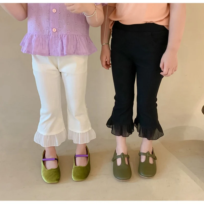 Children's Bell-Bottom Pants Autumn Girls High Waist Stretch Trousers Crawler3-8One-Piece Delivery for Children's Clothing